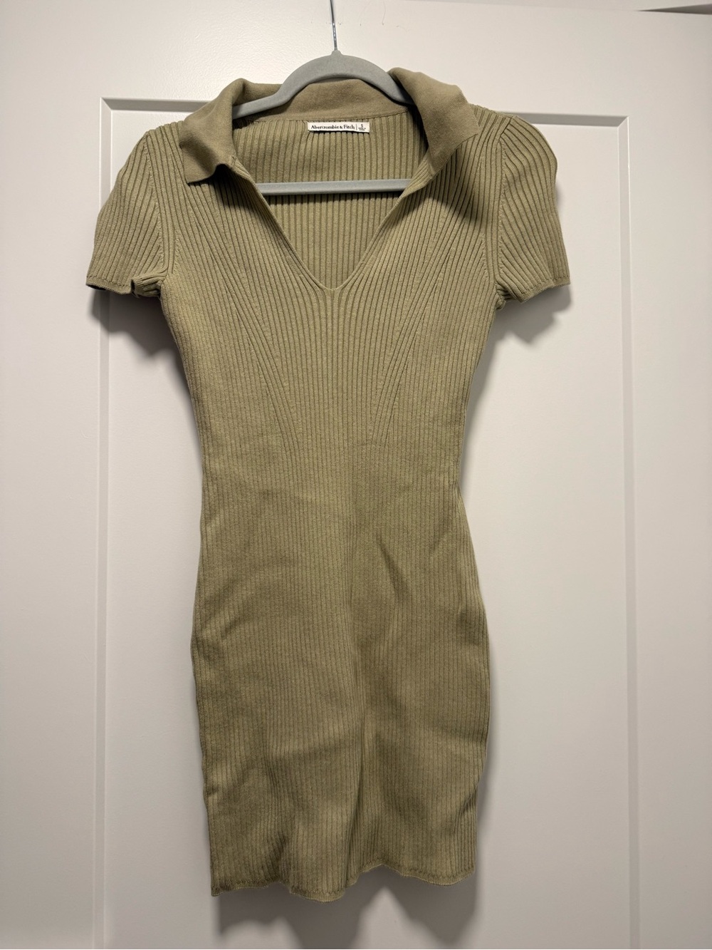 Abercrombie & Fitch Olive Ribbed Polo V‑Neck Mini Dress